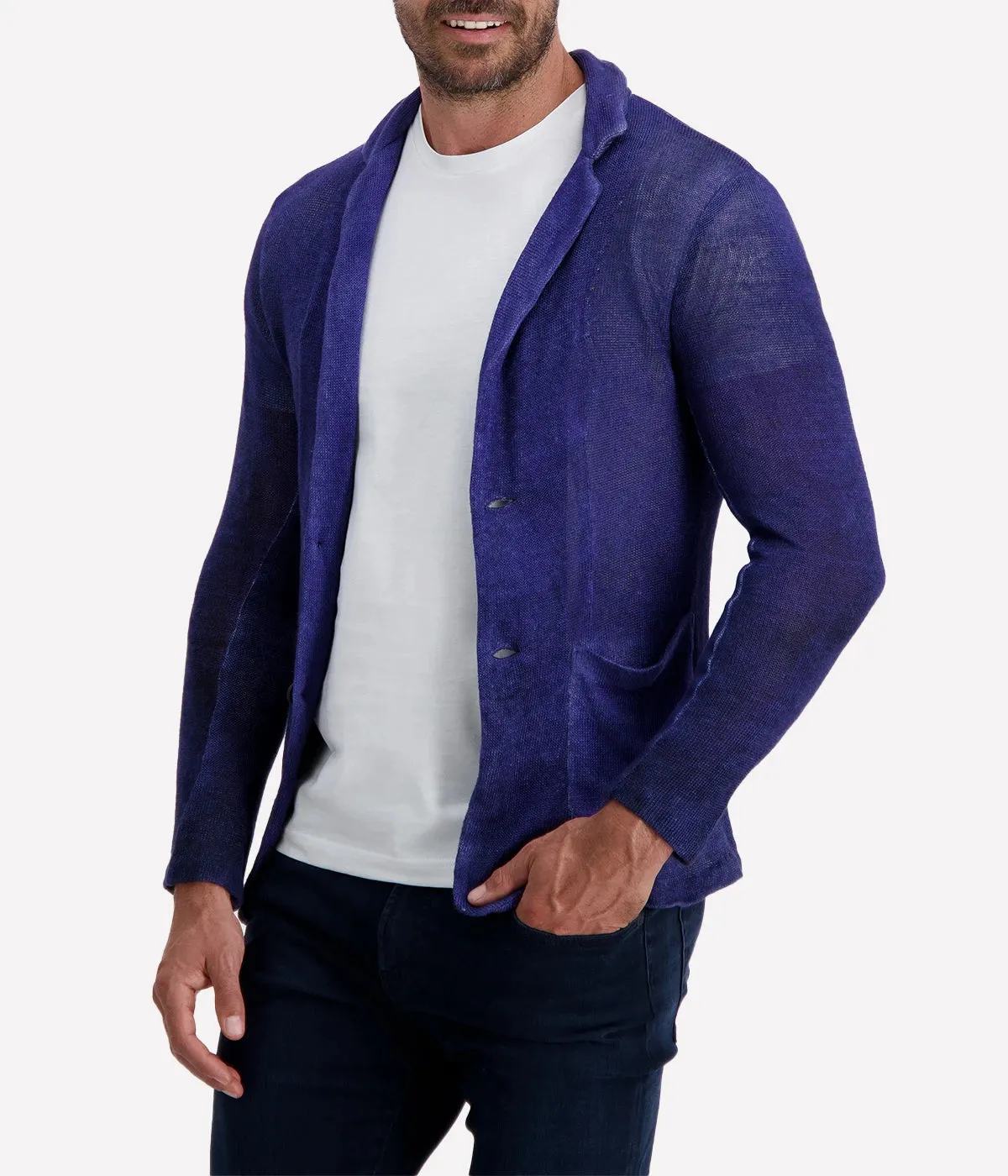 Hand Painted Linen Jacket in Midnight