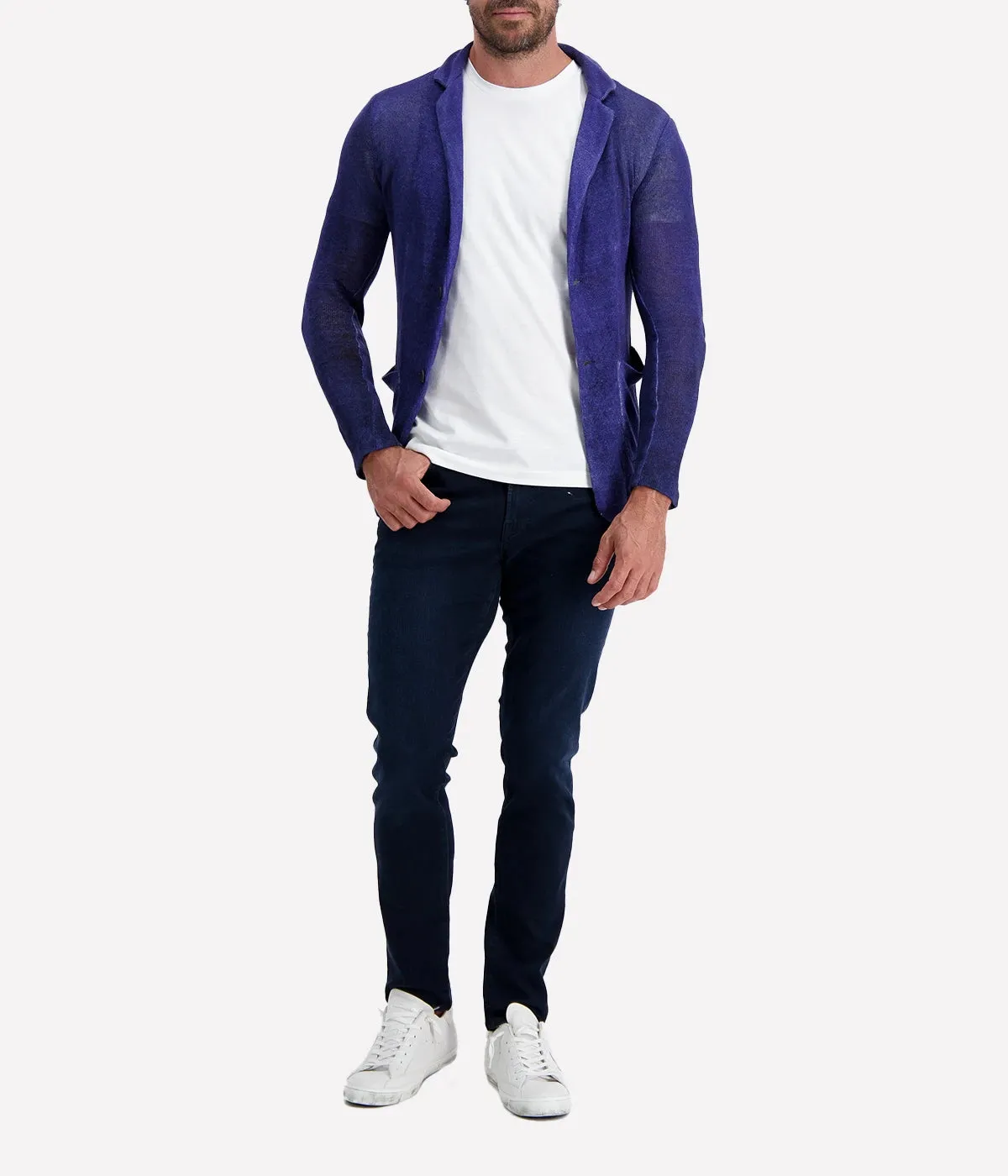 Hand Painted Linen Jacket in Midnight