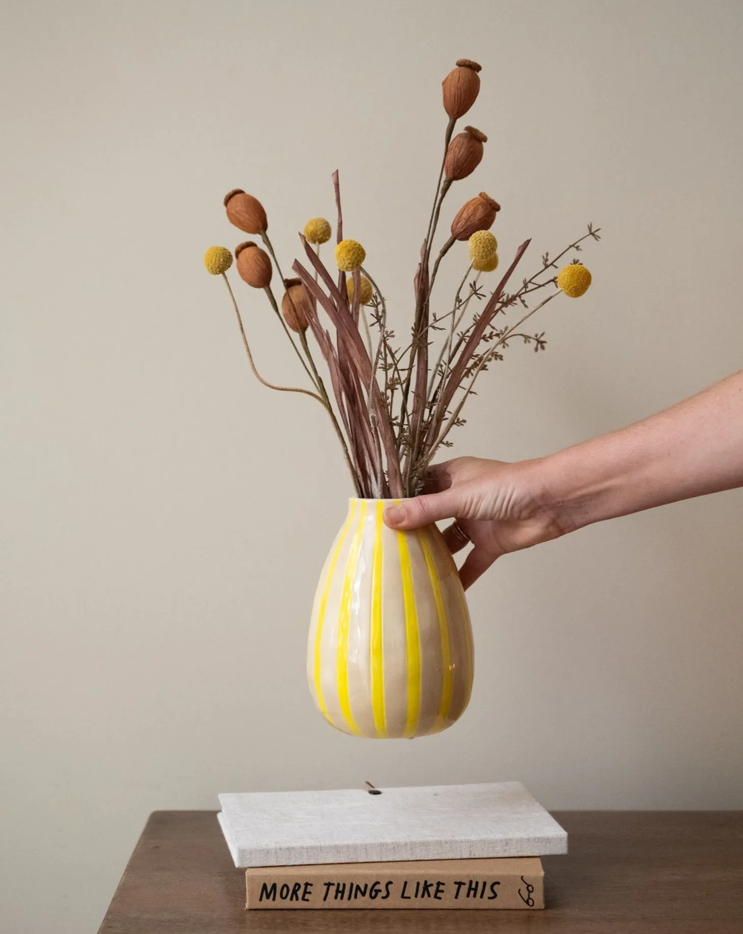 Hand Painted Vase Stripes Yellow