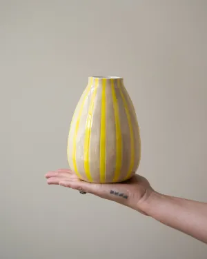 Hand Painted Vase Stripes Yellow