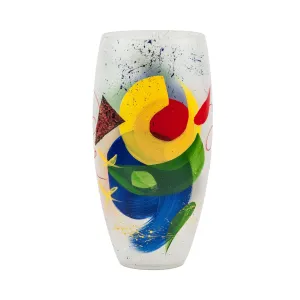 Handpainted Glass Vase - Abstract Multicolor Vase - Decorative Design - Home Decor - 12 Inch Oval Unique Piece for Floral Arrangements