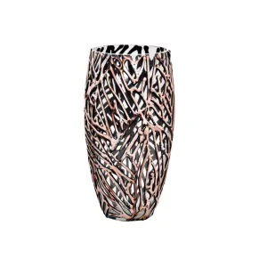 Handpainted Glass Vase - Chrome Decorative Design - Decorative Vase - Home Decor - 12 Inch Oval Unique Piece for Floral Arrangements