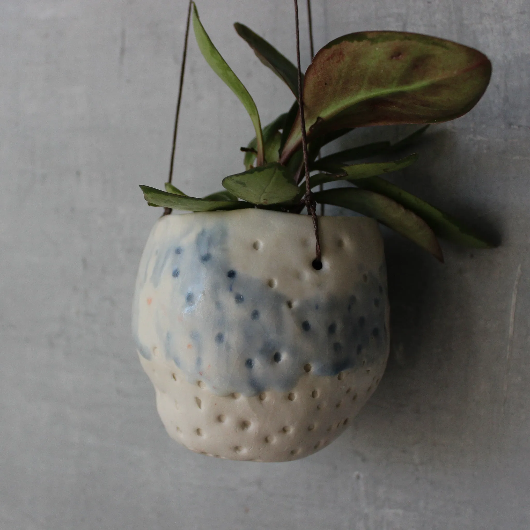 Hanging Ceramic Planter Blue Wash