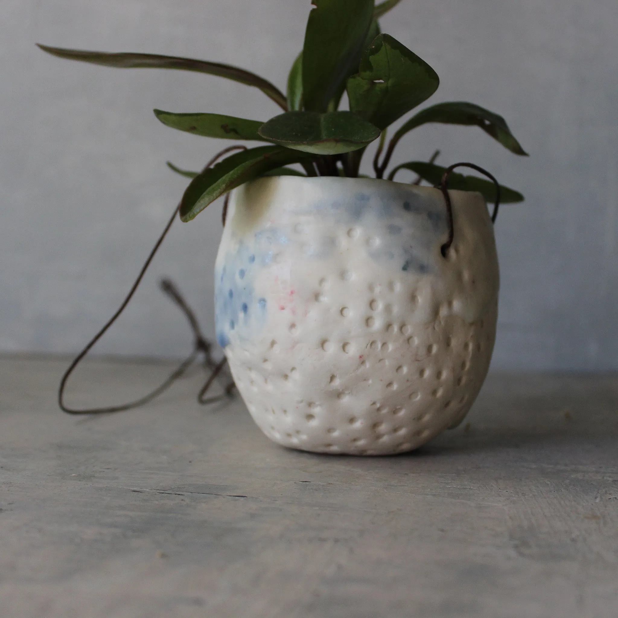 Hanging Ceramic Planter Blue Wash