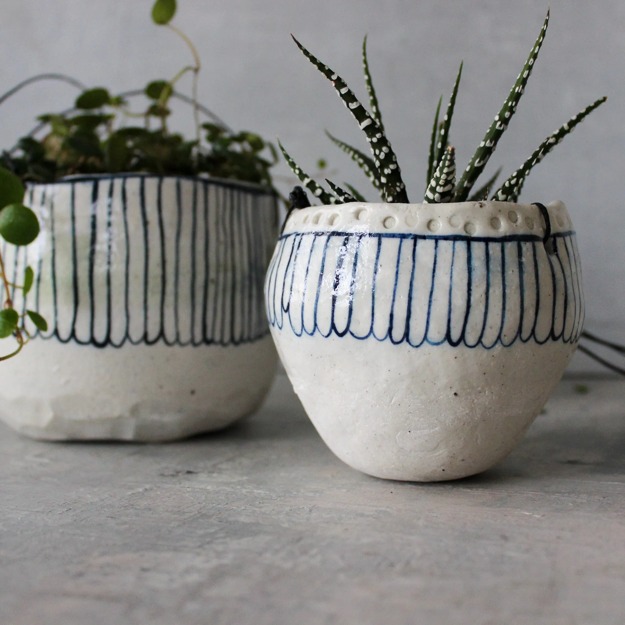 Hanging Ceramic Planters Blue Daisy