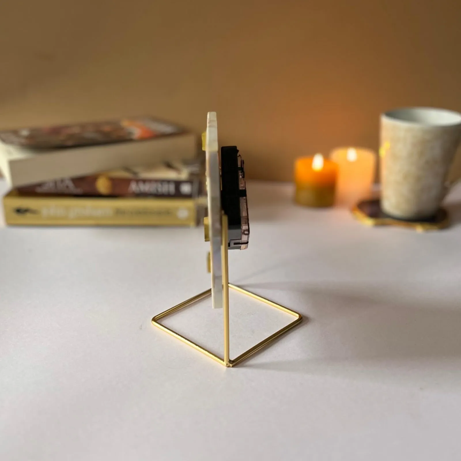HOMEARTE INDIA Square Shape Desktop Clock Handmade with Mother of Pearl Unique Home Decor Gift Table Clock for Bedroom Livingroom and Office