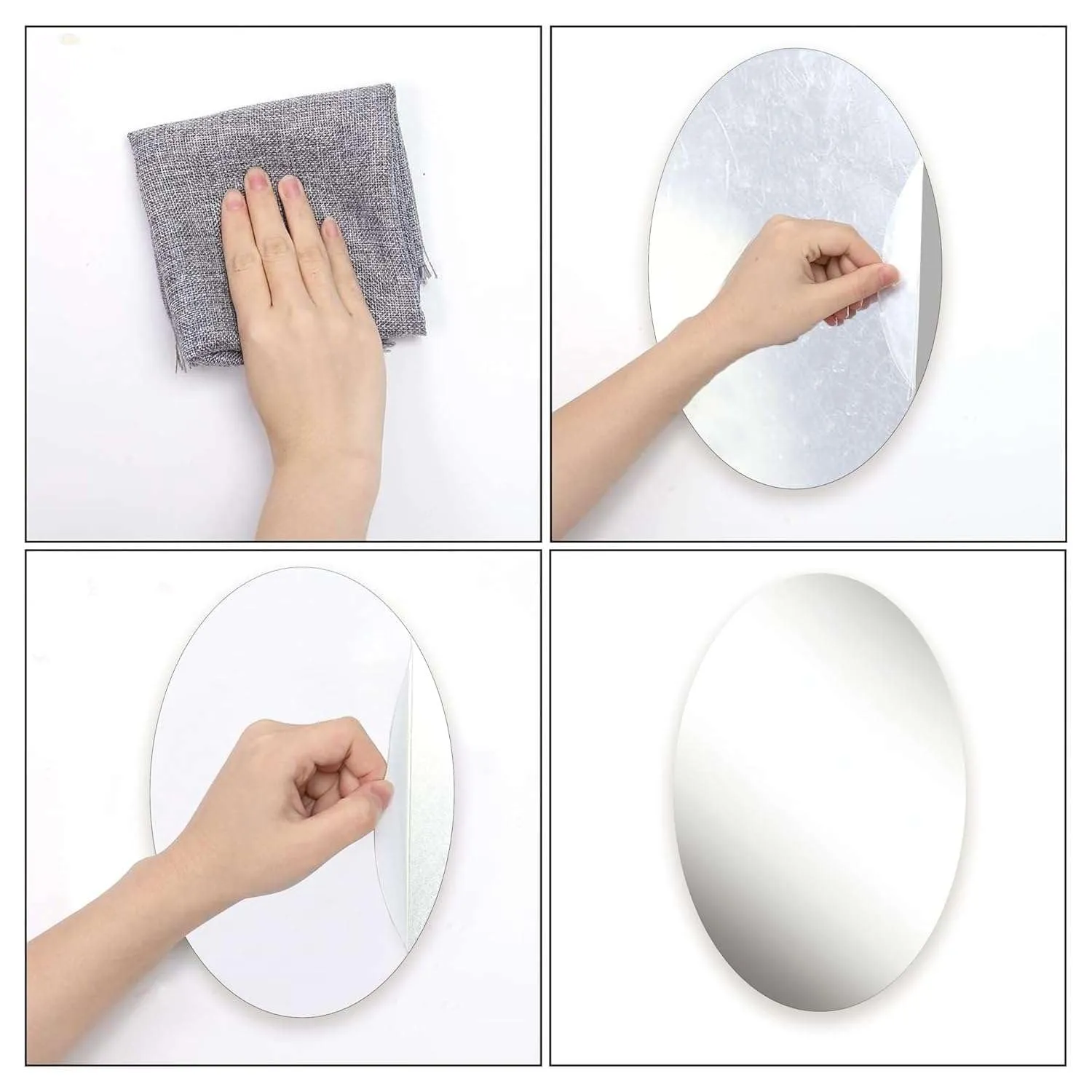 IRQA Big Size Oval Shape Adhesive Mirror Sticker for Wall on Tiles Bedroom Living Room Basin Mirror Bathroom Wall Mirror Both Side Sticker Acrylic Wall Mirror (Style_4
