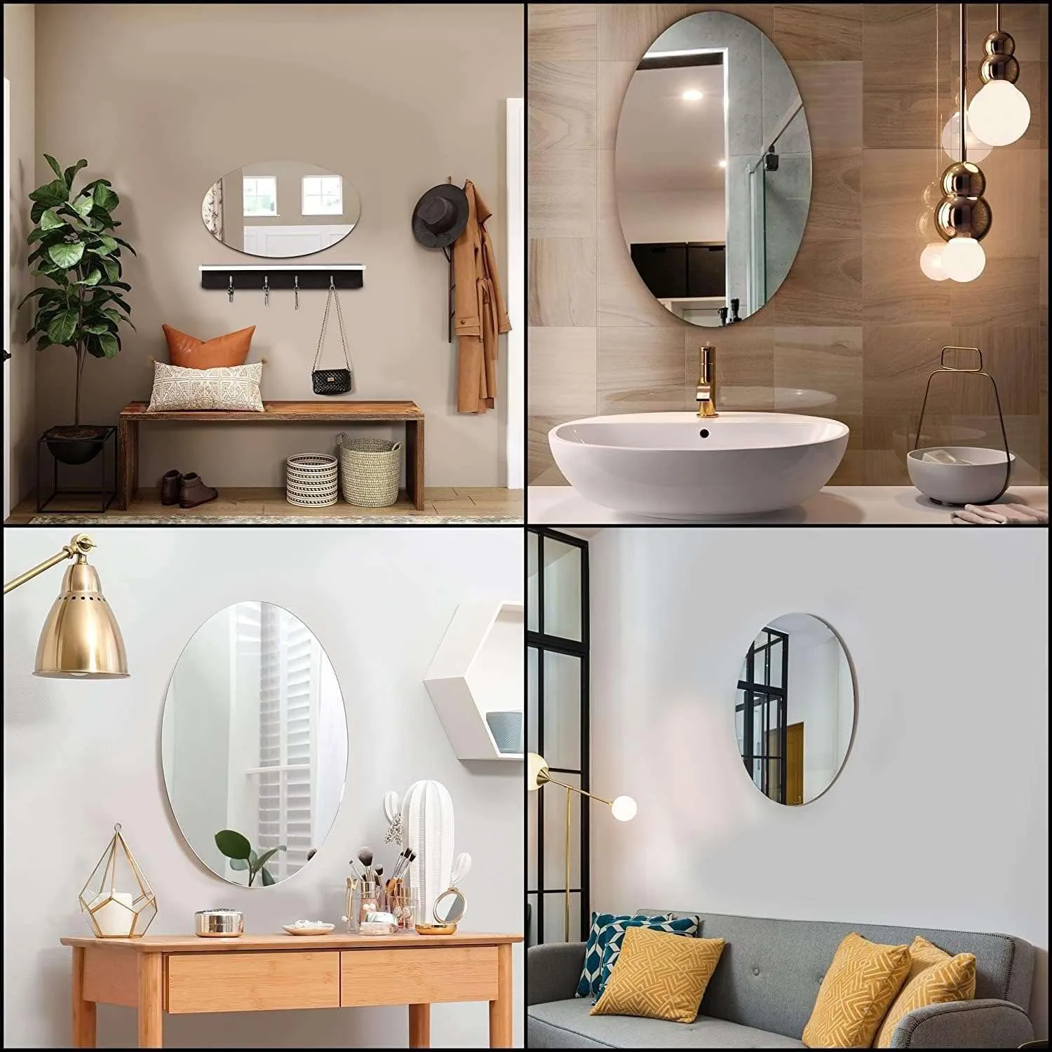 IRQA Big Size Oval Shape Adhesive Mirror Sticker for Wall on Tiles Bedroom Living Room Basin Mirror Bathroom Wall Mirror Both Side Sticker Acrylic Wall Mirror (Style_4