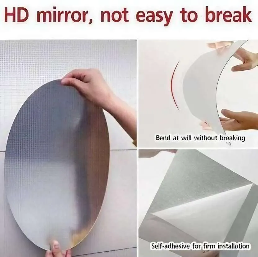 IRQA Big Size Oval Shape Adhesive Mirror Sticker for Wall on Tiles Bedroom Living Room Basin Mirror Bathroom Wall Mirror Both Side Sticker Acrylic Wall Mirror (Style_4