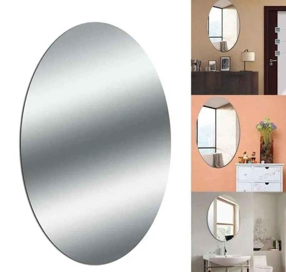IRQA Big Size Oval Shape Adhesive Mirror Sticker for Wall on Tiles Bedroom Living Room Basin Mirror Bathroom Wall Mirror Both Side Sticker Acrylic Wall Mirror (Style_4