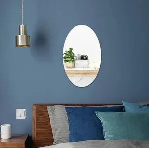 JAMBUVANTI Oval Shape Adhesive Mirror Sticker for Wall on Tiles Bathroom Bedroom Living Room Basin Mirror Bathroom Wall Mirror Stickers Unbreakable Plastic Mirror Stickers for Wall 30 * 20 (Pack of 1)