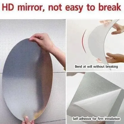JAMBUVANTI Oval Shape Adhesive Mirror Sticker for Wall on Tiles Bathroom Bedroom Living Room Basin Mirror Bathroom Wall Mirror Stickers Unbreakable Plastic Mirror Stickers for Wall 30 * 20 (Pack of 1)