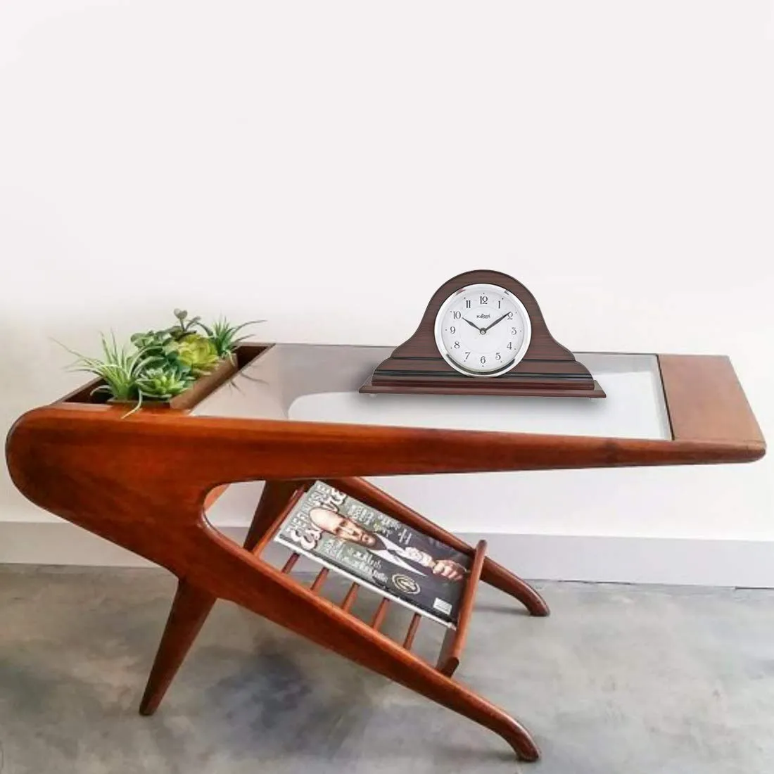 KAISER 8.5 Inch Quartz Table/Shelf Clock – Soft Ticking Wooden Analog Clock with Tambour Style for Office Desk, Study Room & Home Decorations (Rosewood)