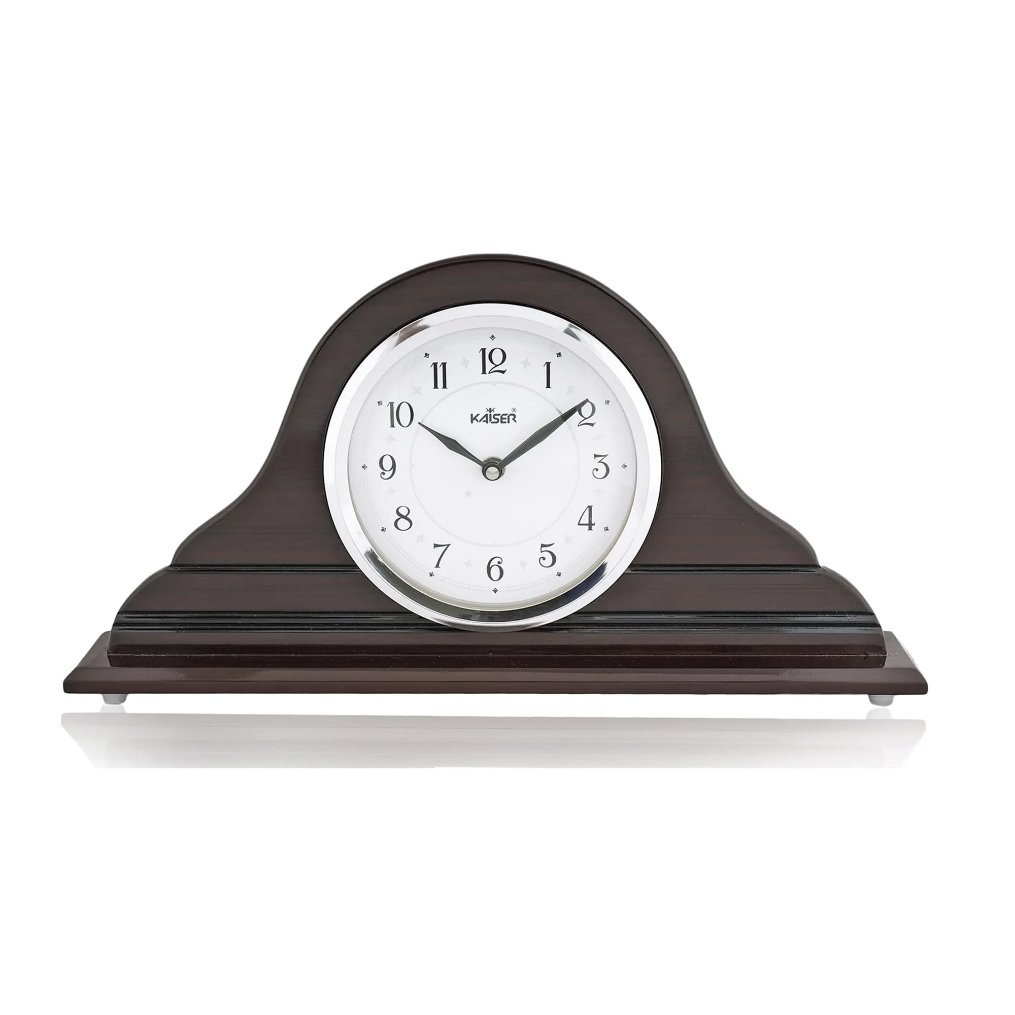 KAISER 8.5 Inch Quartz Table/Shelf Clock – Soft Ticking Wooden Analog Clock with Tambour Style for Office Desk, Study Room & Home Decorations (Rosewood)