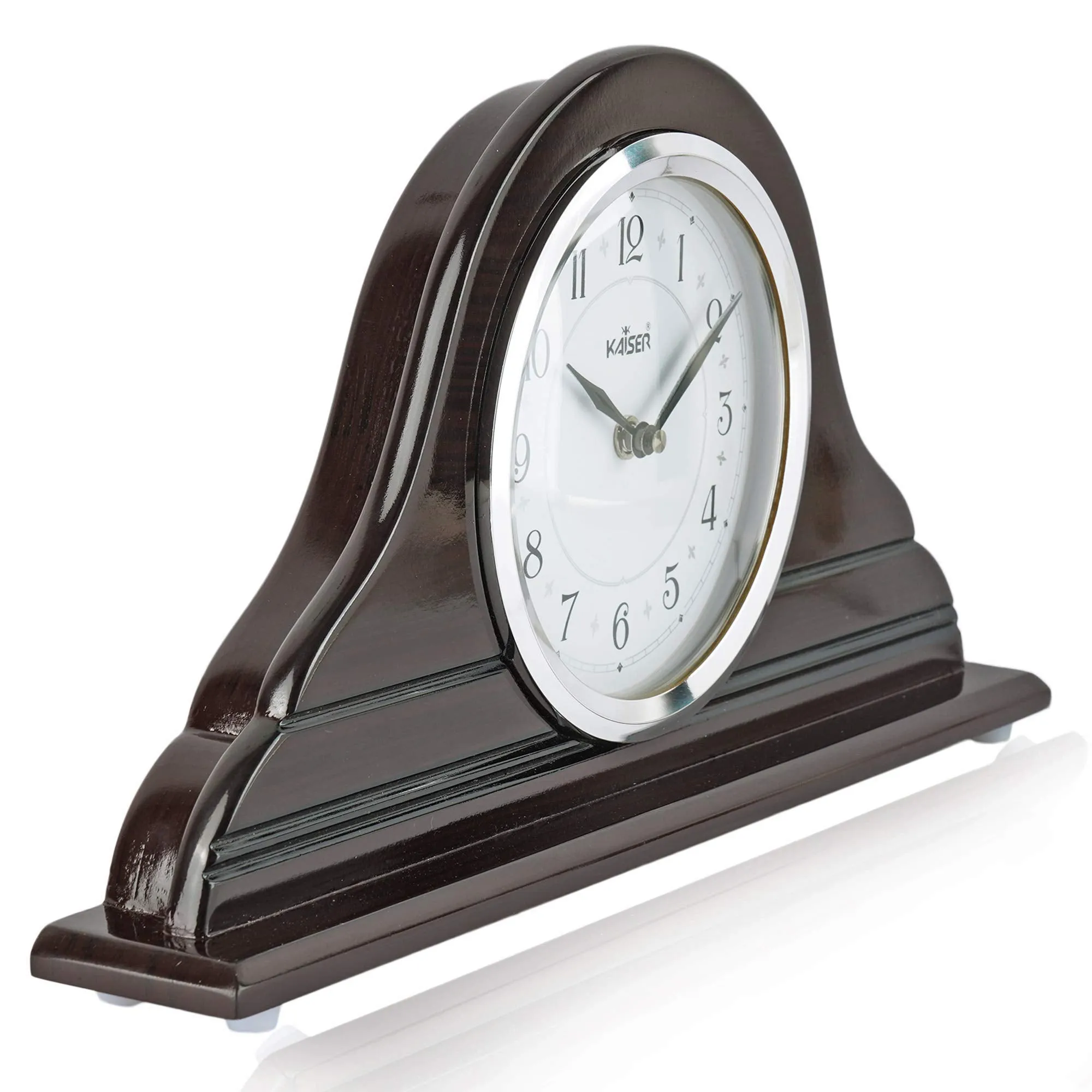 KAISER 8.5 Inch Quartz Table/Shelf Clock – Soft Ticking Wooden Analog Clock with Tambour Style for Office Desk, Study Room & Home Decorations (Rosewood)