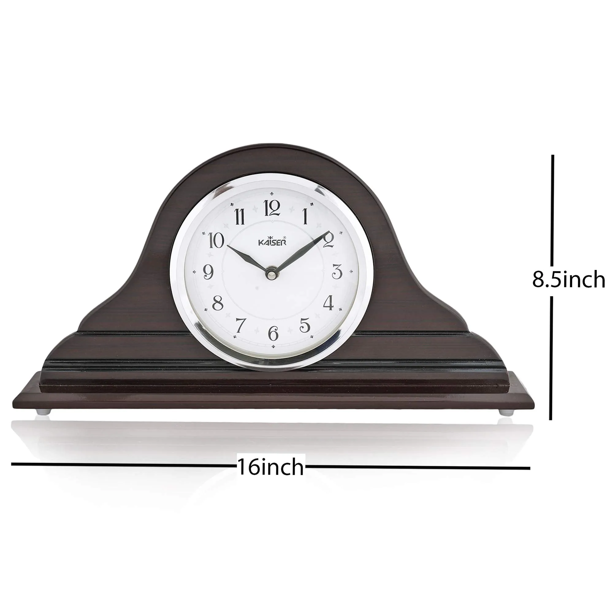 KAISER 8.5 Inch Quartz Table/Shelf Clock – Soft Ticking Wooden Analog Clock with Tambour Style for Office Desk, Study Room & Home Decorations (Rosewood)