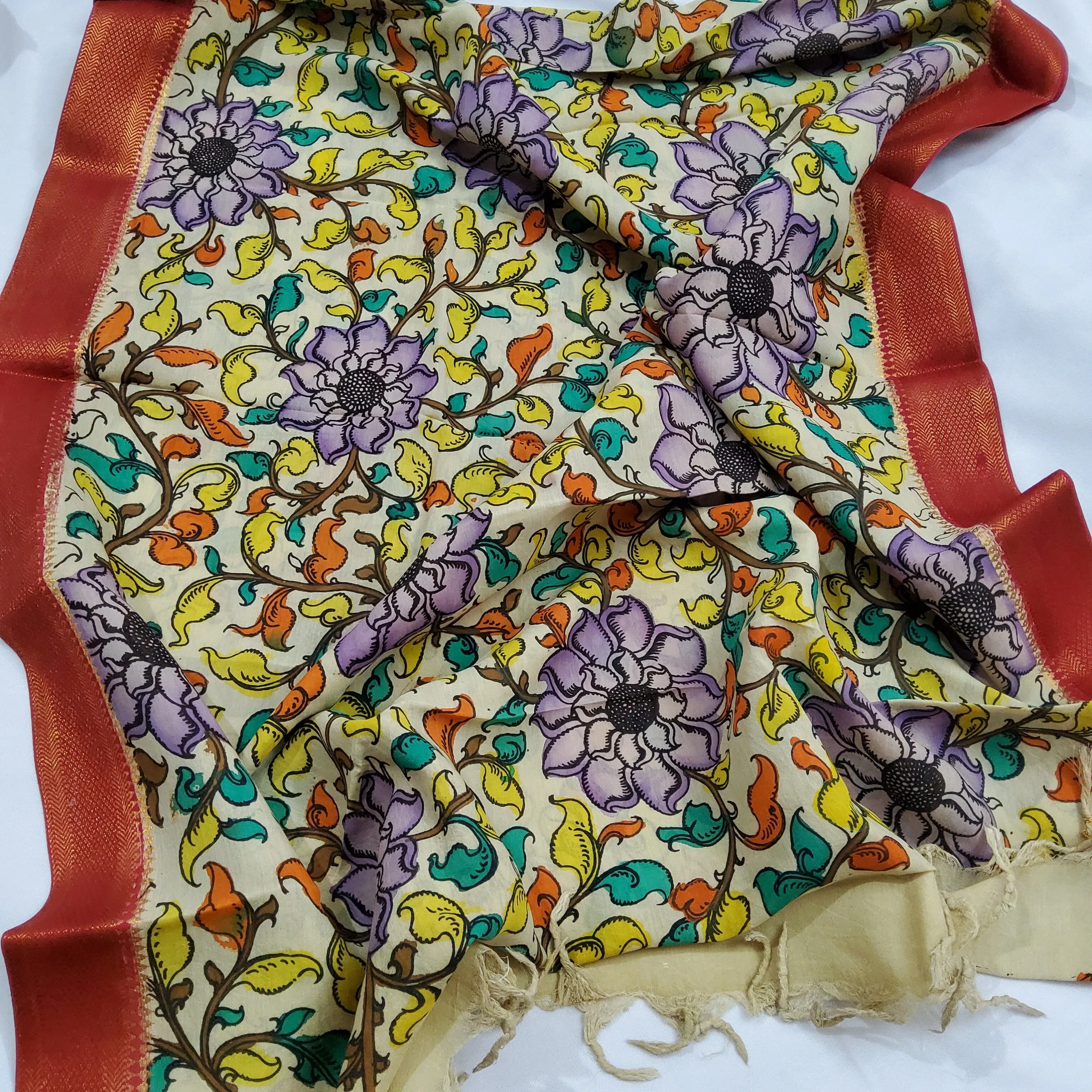 Kalamkari Hand Painted Silk Dupatta