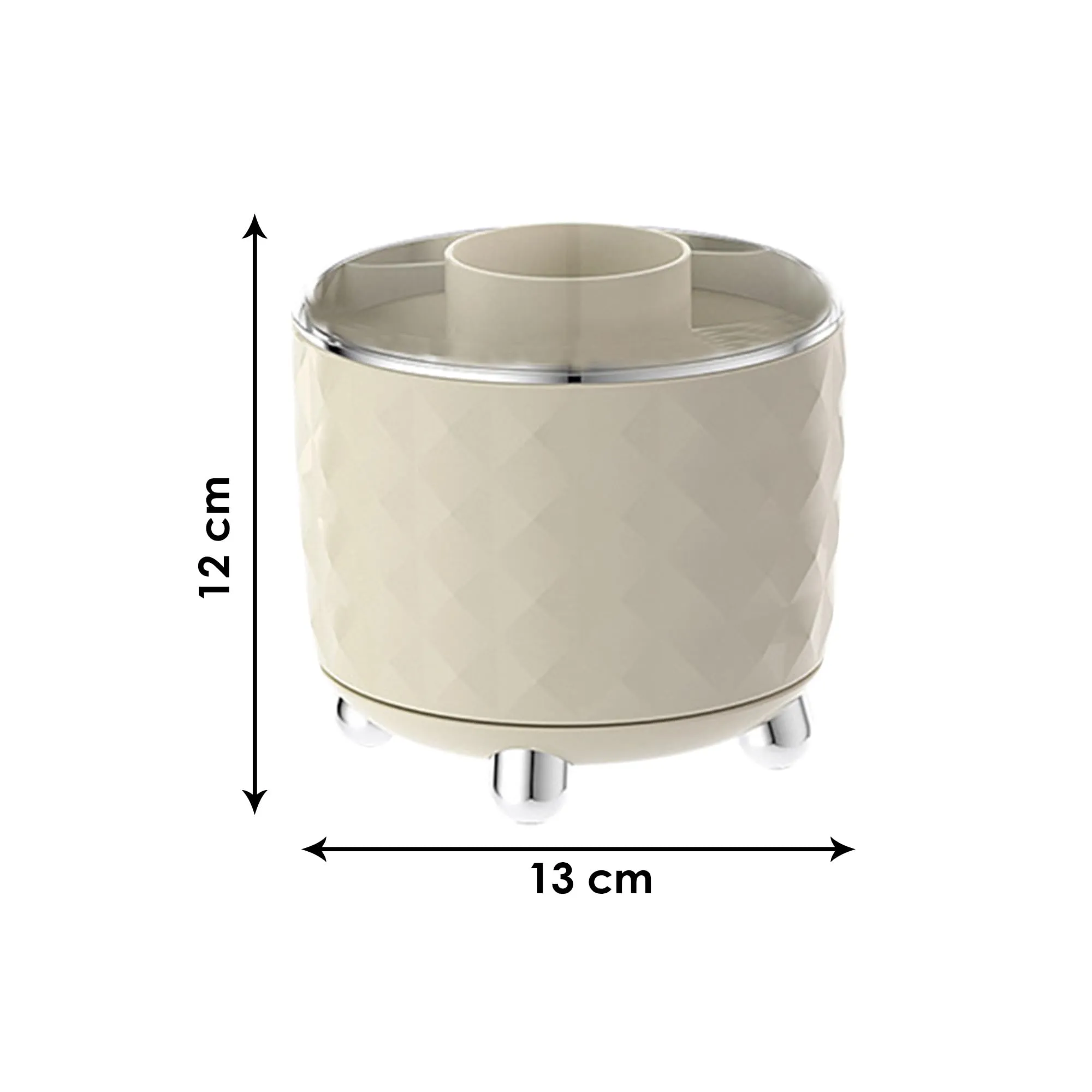 Kuber Industries Multipurpose Storage Holder | Decorative Crystal Finish Stylish Look | Makeup Brush Holder | Desk Storage Container | YM.6698CS | Cream Silver