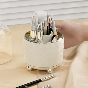 Kuber Industries Multipurpose Storage Holder | Decorative Crystal Finish Stylish Look | Makeup Brush Holder | Desk Storage Container | YM.6698CS | Cream Silver