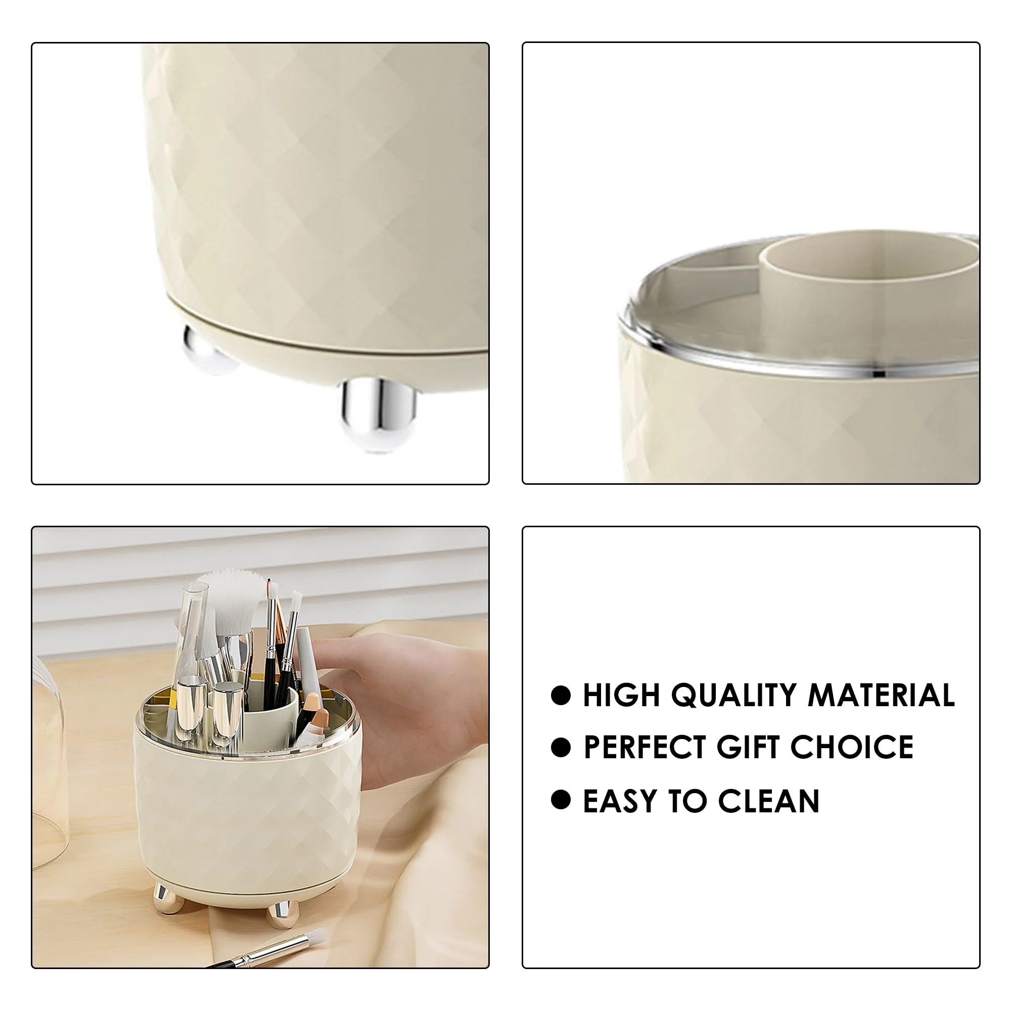 Kuber Industries Multipurpose Storage Holder | Decorative Crystal Finish Stylish Look | Makeup Brush Holder | Desk Storage Container | YM.6698CS | Cream Silver