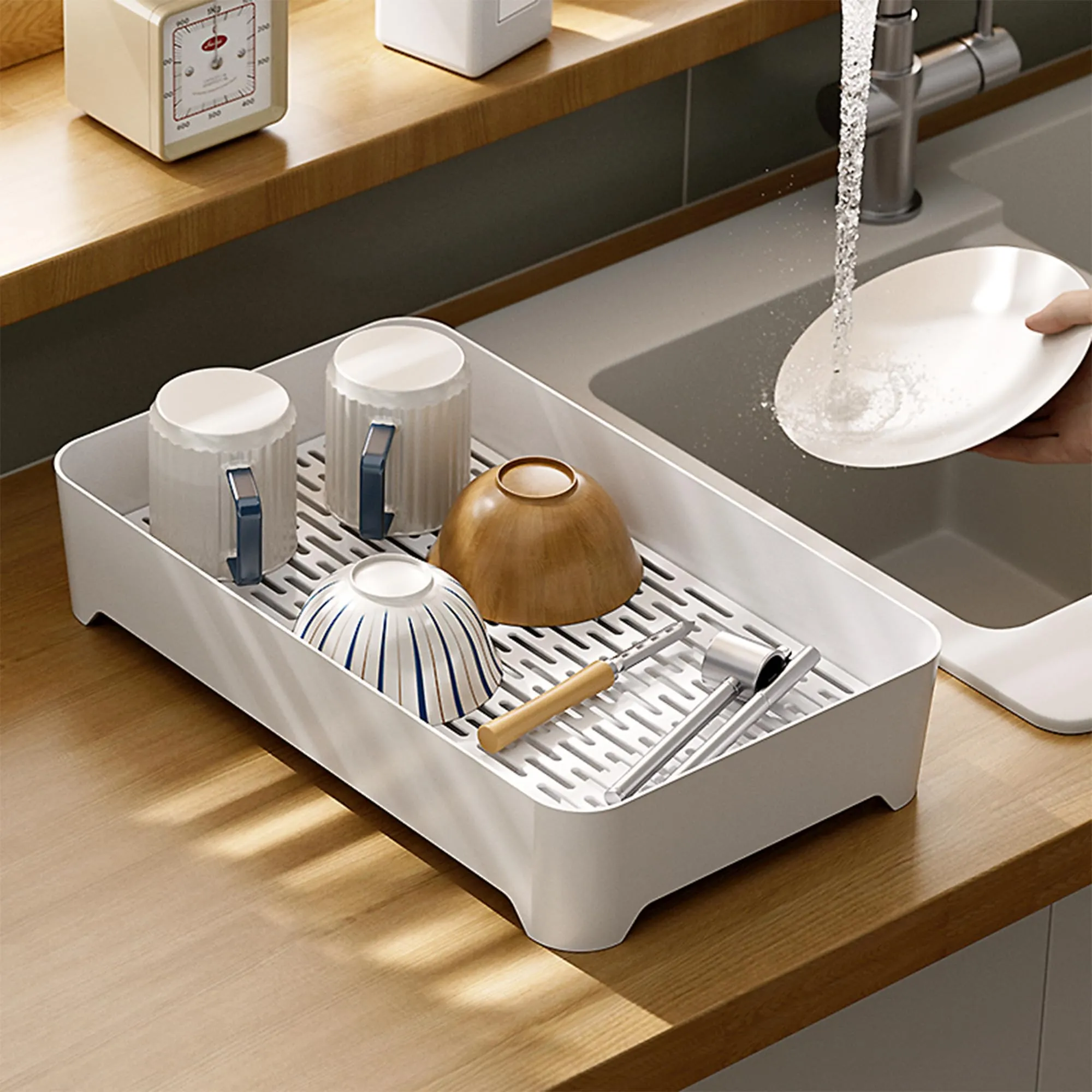 Kuber Industries Pack of 5 Multipurpose Decorative Drain Tray Large | Makeup Perfume Organiser, Bathroom, Decorative Dresser, Kitchen Countertop Organiser Tray | Anti Slip | YM.6302G | Grey