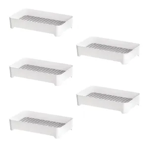Kuber Industries Pack of 5 Multipurpose Decorative Drain Tray Large | Makeup Perfume Organiser, Bathroom, Decorative Dresser, Kitchen Countertop Organiser Tray | Anti Slip | YM.6302G | Grey