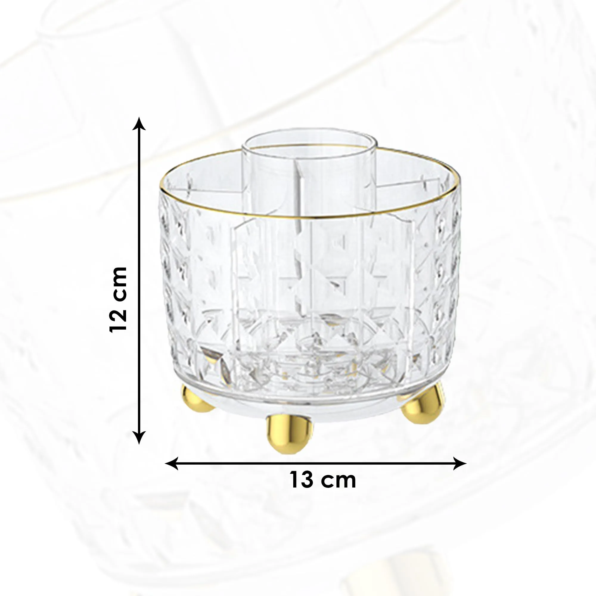 Kuber Industries Pack of 5 Multipurpose Storage Holder | Decorative Crystal Finish Stylish Look | Makeup Brush Holder | Desk Storage Container | YM.6698T | Transparent Gold
