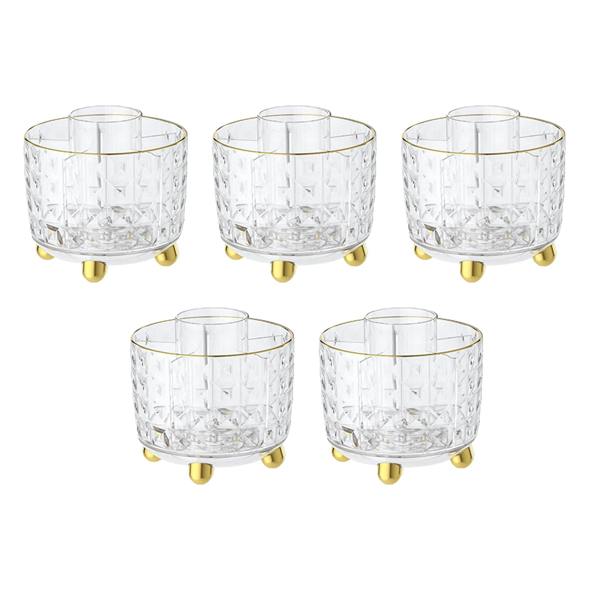 Kuber Industries Pack of 5 Multipurpose Storage Holder | Decorative Crystal Finish Stylish Look | Makeup Brush Holder | Desk Storage Container | YM.6698T | Transparent Gold