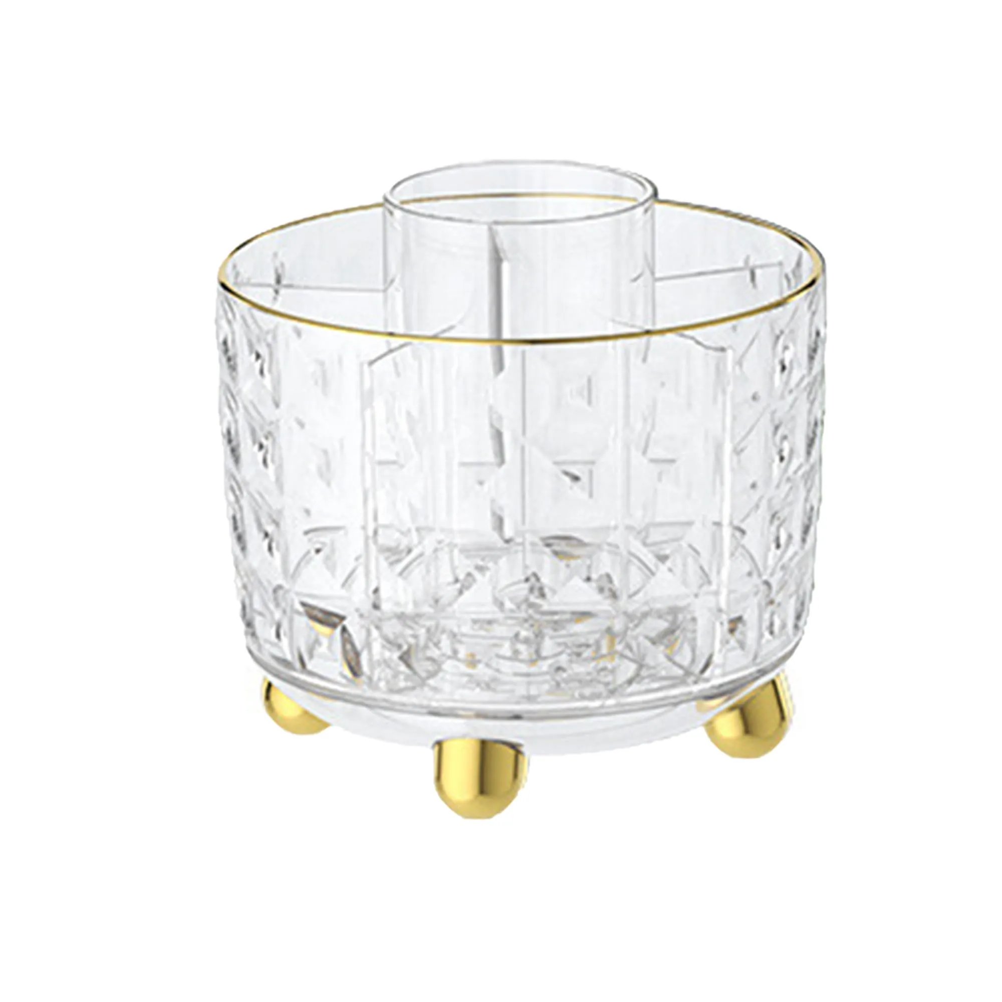 Kuber Industries Pack of 5 Multipurpose Storage Holder | Decorative Crystal Finish Stylish Look | Makeup Brush Holder | Desk Storage Container | YM.6698T | Transparent Gold