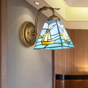 Light Sailboat Wall Sconce: Nautical Stained Glass in Brass