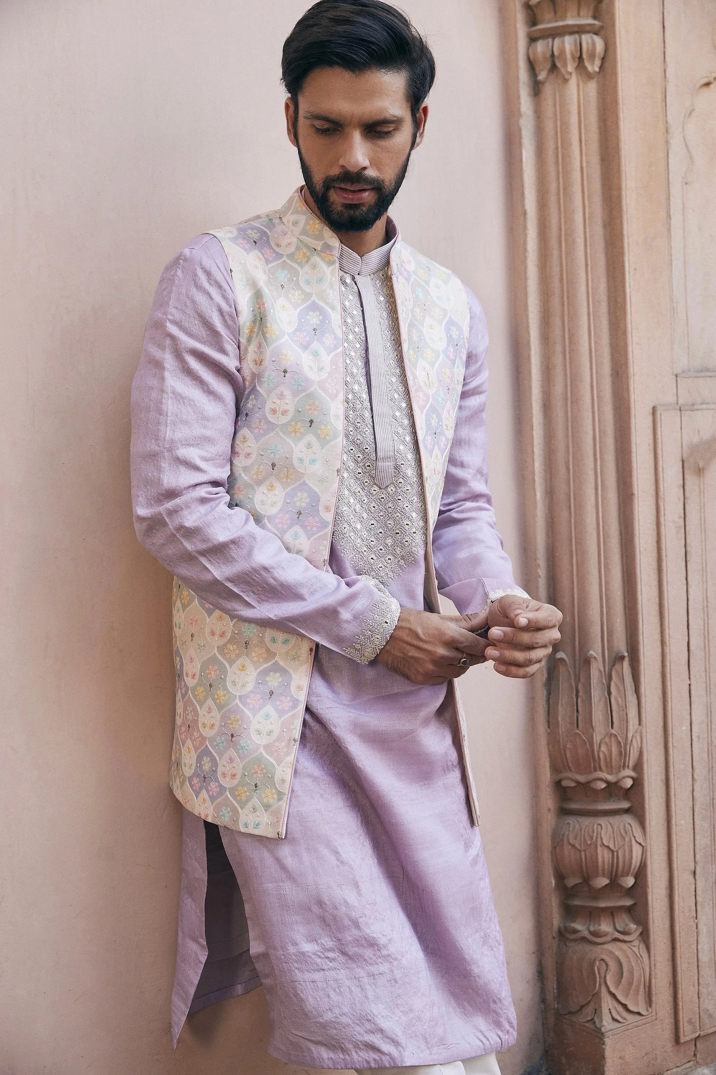 Lilac Mirror Embroidered Bundi Set
