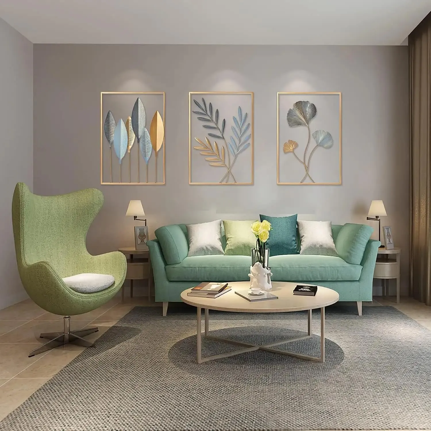 LIOTIZ Wall Decor Modern Wall Sculpture for Living Room, Golden Leaf Room Decor Metal Wall Hanging Art Deco,Ginkgo Leaf Hanging Wall Art Sculpture for Home Decor Ornaments (All Set Of 3)