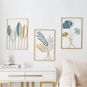 LIOTIZ Wall Decor Modern Wall Sculpture for Living Room, Golden Leaf Room Decor Metal Wall Hanging Art Deco,Ginkgo Leaf Hanging Wall Art Sculpture for Home Decor Ornaments (All Set Of 3)