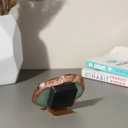 MARMEX Agate or Semi-Precious Table Clock with Rose Gold Edge | Gemstone Desk Clock | Elegant Home Décor | Handcrafted Clock