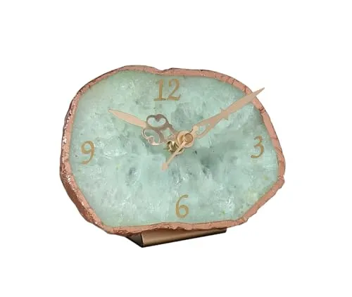 MARMEX Agate or Semi-Precious Table Clock with Rose Gold Edge | Gemstone Desk Clock | Elegant Home Décor | Handcrafted Clock