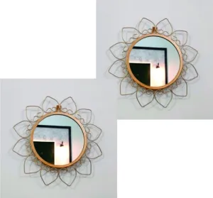 Metal Decorative Mirror Wall Mounted Hanging Mirror Metal Golden Rose Design Modern Art Mirror for Home Décor(Black) (Gold)
