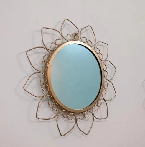 Metal Decorative Mirror Wall Mounted Hanging Mirror Metal Golden Rose Design Modern Art Mirror for Home Décor(Black) (Gold)