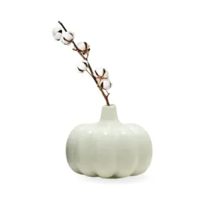 Mirakii 1 Pumpkin Vase of 10cm, Decorate with Twigs, Small Flowers, Artificial Grass or Dried Cotton Branch, Filler Not Included (White)