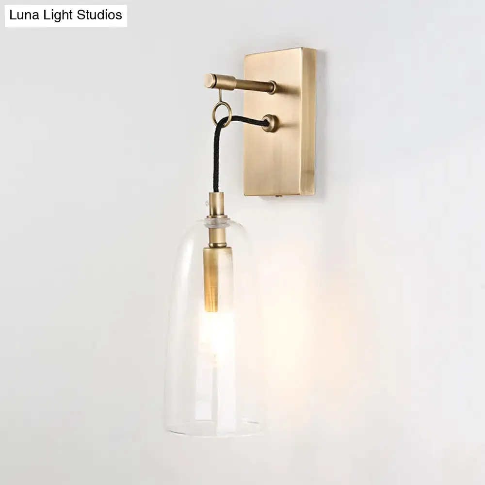Modern Flared Wall Mount Lamp - 1 Light Gold Sconce with Clear Glass Shade