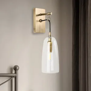 Modern Flared Wall Mount Lamp - 1 Light Gold Sconce with Clear Glass Shade