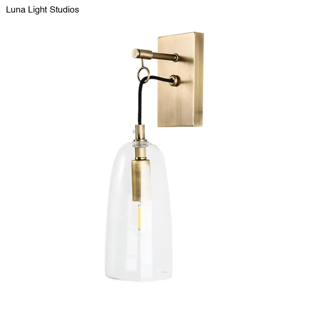 Modern Flared Wall Mount Lamp - 1 Light Gold Sconce with Clear Glass Shade