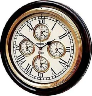 Nautical Style Brass & Wooden Wall Clock Maritime Theme Clock Rustic Vintage Design