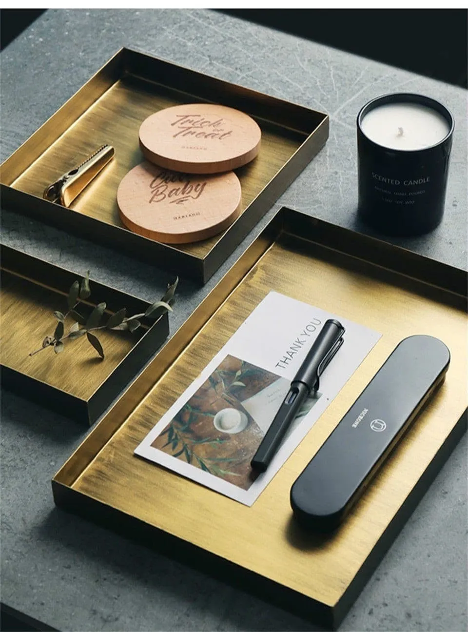 Nordic Geometric Gold Metal Trays
