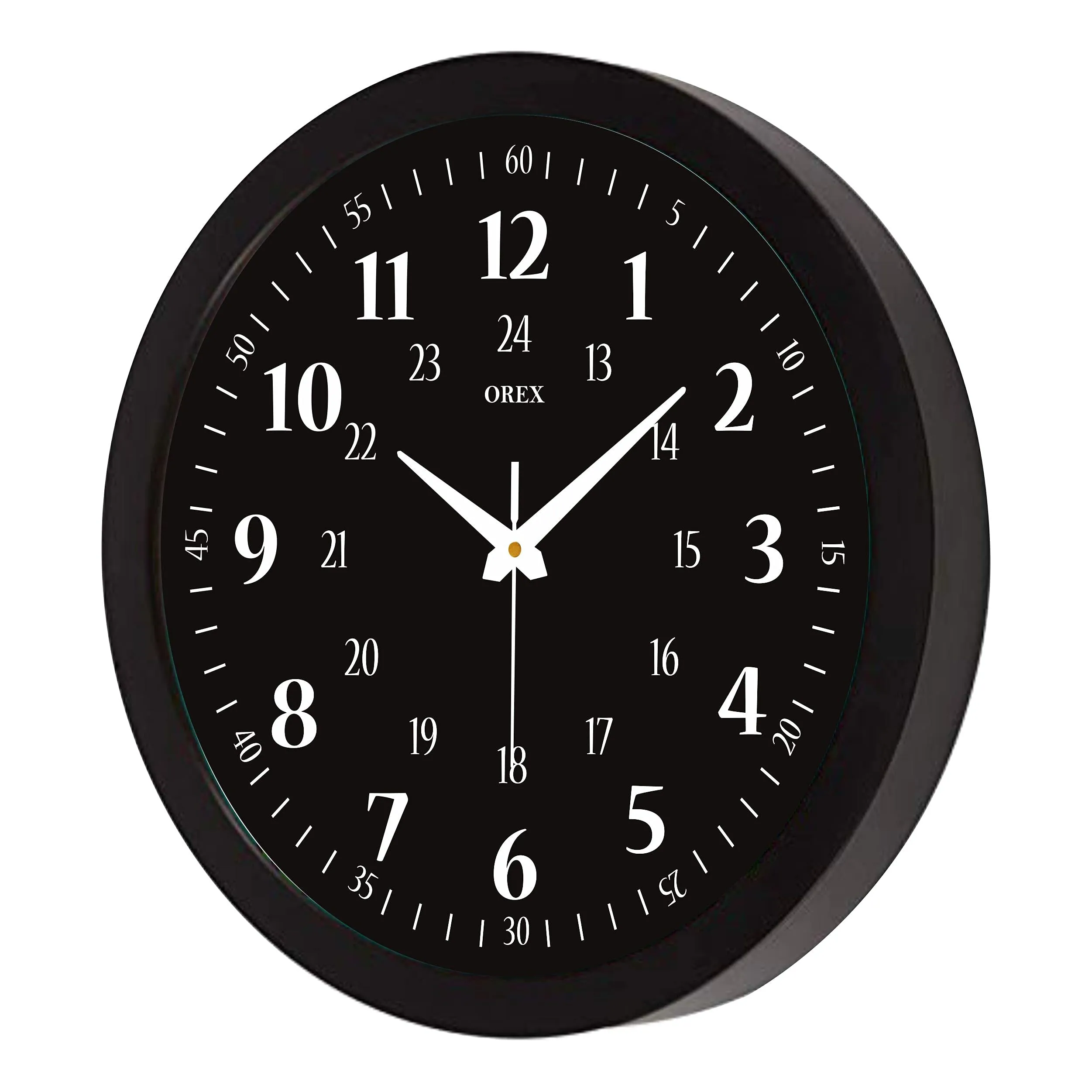 OREX Plastic Analog Wall Clock For Home/Living Room/Bedroom (Black 24 Hour)