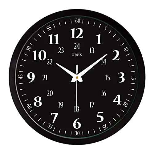 OREX Plastic Analog Wall Clock For Home/Living Room/Bedroom (Black 24 Hour)
