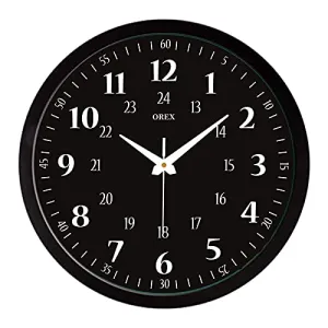 OREX Plastic Analog Wall Clock For Home/Living Room/Bedroom (Black 24 Hour)