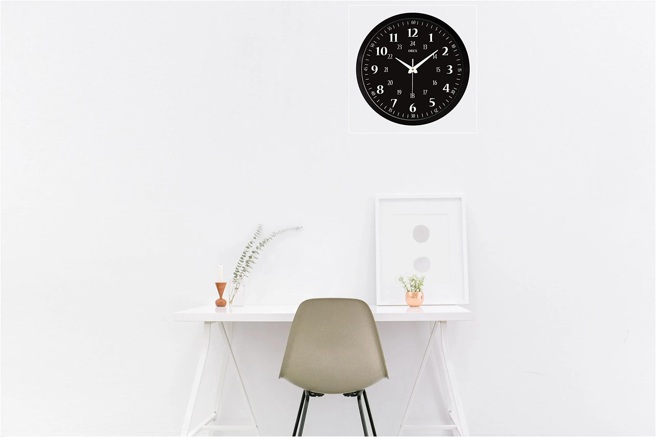 OREX Plastic Analog Wall Clock For Home/Living Room/Bedroom (Black 24 Hour)