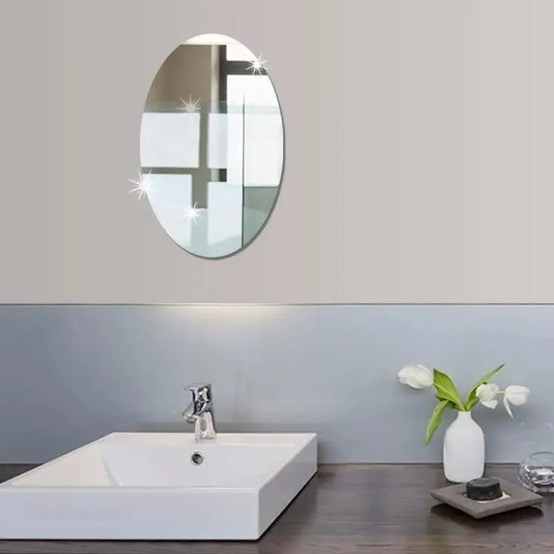 Oval Shape Adhesive Mirror Sticker for Wall on Tiles Bathroom Bedroom Living Room Basin Mirror Bathroom Wall Mirror Stickers Unbreakable Plastic Wall Mirror 20 * 30 (Oval Mirror.)