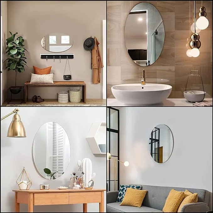 Oval shape adhesive mirror sticker for wall on tiles bathroom bedroom living room Basin Mirror Bathroom Wall Mirror Stickers unbreakable plastic wall mirror 20 * 30