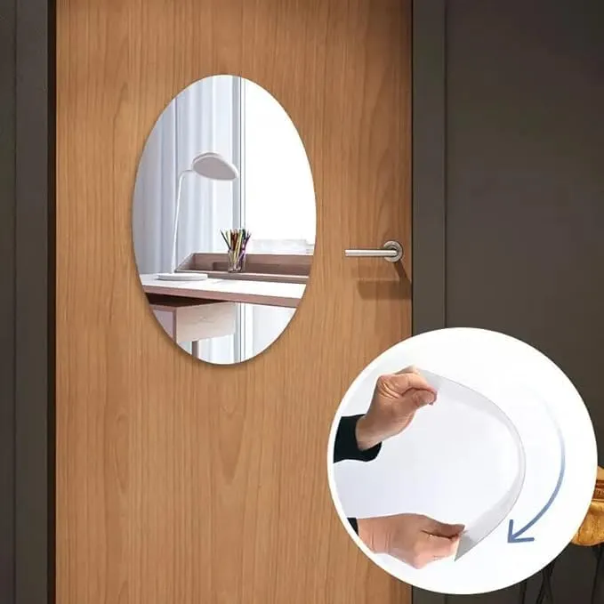 Oval shape adhesive mirror sticker for wall on tiles bathroom bedroom living room Basin Mirror Bathroom Wall Mirror Stickers unbreakable plastic wall mirror 20 * 30